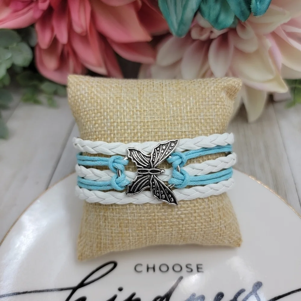 3/$20 Womens Jewelry Stack Bracelet Anitique Silver Butterfly Charm Adjustable